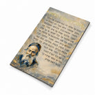 Shmiras Halashon magnet from Waterdale Collection, painted faux leather with the tefillah in Hebrew and a painted portrait at the corner