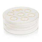 White and gold 3 Level Seder Plate with integrated Matzah storage — Waterdale Collection.