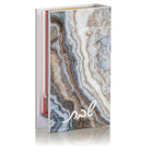 Agate Hadlokas Neiros Set with natural stone striped pattern in gray and white tones, displayed against white background.