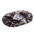 Black agate Hadlokas Neiros set with natural stone patterns and white veining, ideal for Shabbat candle holders