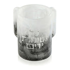 Al Netilas Yadayim Ombre Resin Washing Cup in silver and black marble-look finish with silver Hebrew lettering, modern netilas yadayim cup with dual handles, elegant Judaica hand washing cup for kitchen, Shabbat and Jewish home décor