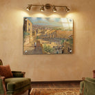 Bright vivid painting of sunrise over the kosel plaza painted by artist Alex Levin