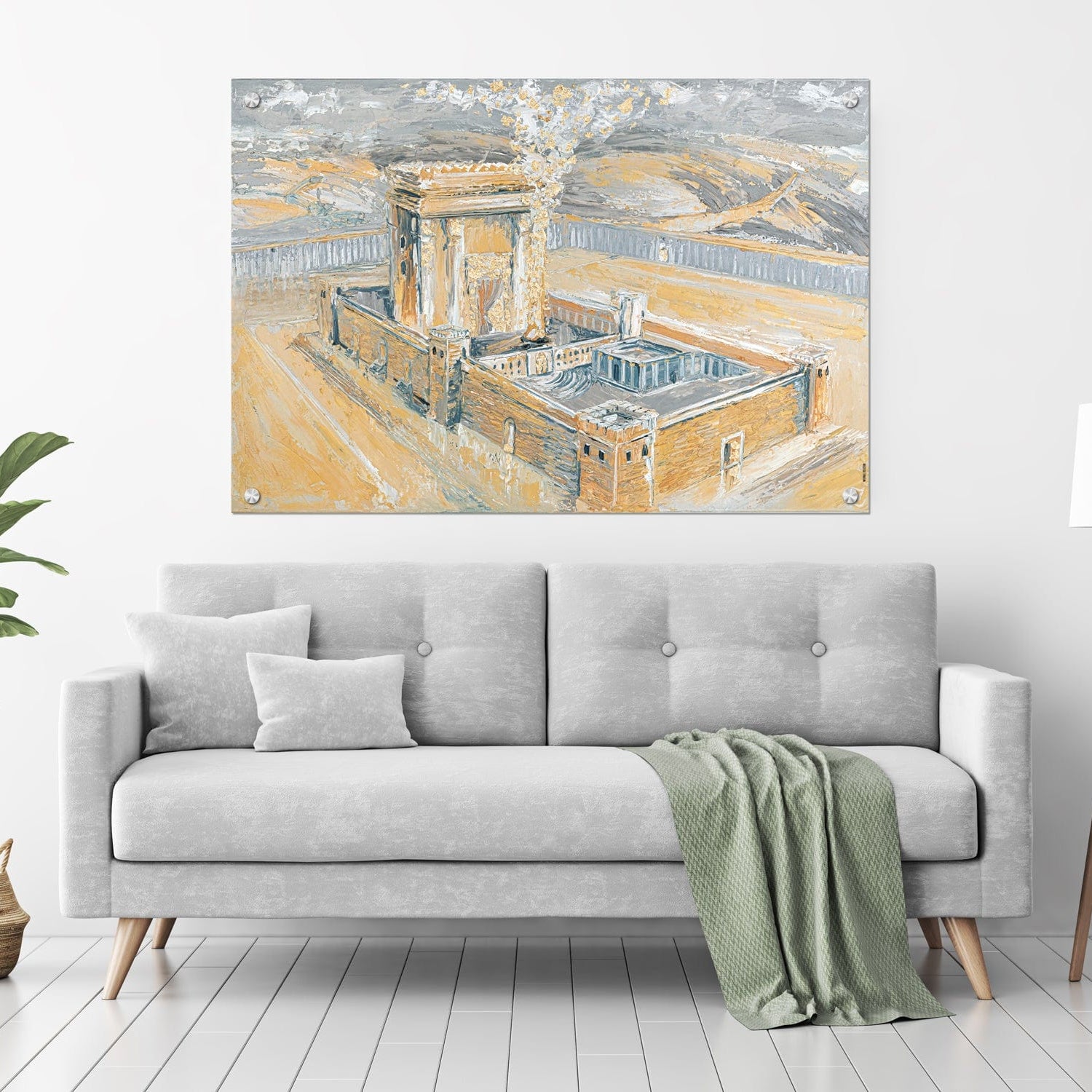 Bais Hamikdash of Gray & Gold Painting - Waterdale Collection