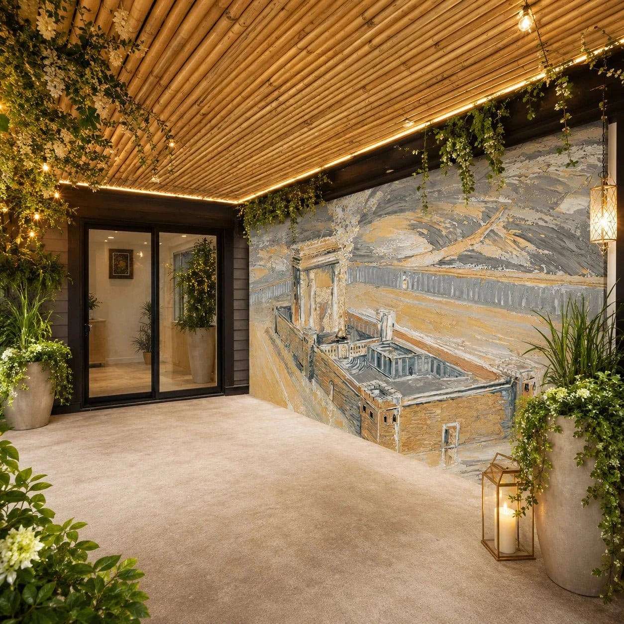 Bais Hamikdash of Gray & Gold Vinyl Sukkah Decoration Sukkah Decoration - Waterdale Collection