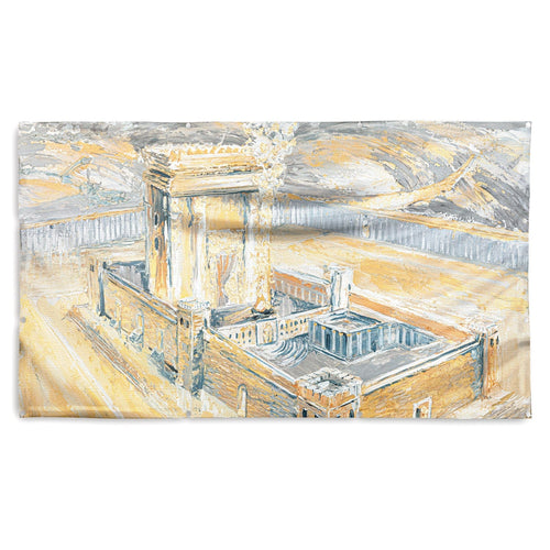 Bais Hamikdash of Gray & Gold Vinyl Sukkah Decoration - Waterdale Collection