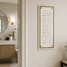 Gold Basics Asher yatzar sign hanging lifestyle picture.