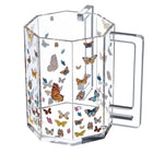 Butterfly Netilas Yadayim Set featuring a clear glass pitcher with colorful butterfly designs and matching cup, by Waterdale Collection.