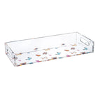 Clear acrylic organizer tray displaying Waterdale Collection butterfly towel set with colorful printed design on white terry cloth towels.