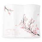White ceramic Cherry Blossom Challah Board and Cover Set with delicate pink floral designs by Waterdale Collection.