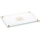 Classic 2.0 Challah Board & Cover Set with clear glass surface, gold corner accents, and engraved Waterdale Collection logo