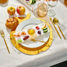 Gold Classic 2.0 Raised Simanim Trays (4) in a Rosh Hashanah table setting