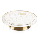 Classic 2.0 Seder Plate by Waterdale Collection with white ceramic base and gold-tone metal stand, featuring five compartments for Passover foods.