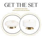Classic 2.0 Seder Plate and Matzah Box Set by Waterdale Collection featuring gold-trimmed ceramic dishes on white background.