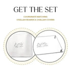 Classic white ceramic challah board and cover set by Waterdale Collection, shown in two circular product photos displaying the serving board and matching lid.