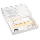 Classic Havdalah Tray with Drawer featuring elegant acrylic design with gold detailing and organized pull-out compartments for besamim, matches, and accessories, modern and practical Havdalah set base.