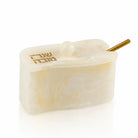 Gold Curve resin honey dish with Shana Tova on the lid, from Waterdale Collection