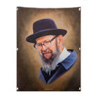 Dark Gedolim vinyl sukkah decoration, painted portrait of R' Avigdor Miller with a fedora, 18" x 24" for Succos