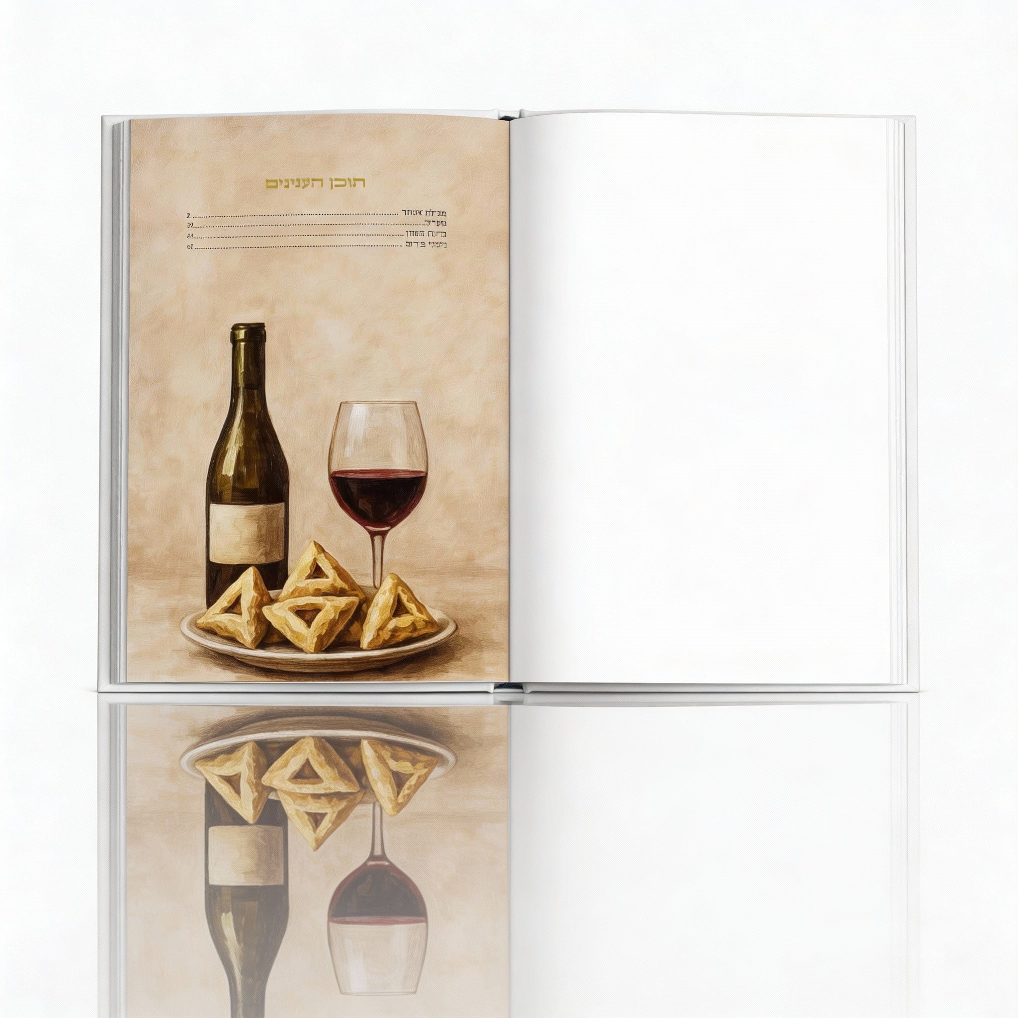 Opened luxury leather Megillah featuring the Purim scroll text alongside Birchas Hamazon and Maariv prayers with vibrant artistic borders.