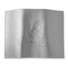 Embossed Regal Challah Board and Cover Set in brushed silver with decorative flame design, Waterdale Collection.
