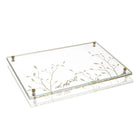 Waterdale Collection embroidered leaf challah board with matching cover set, featuring clear acrylic frame with delicate botanical design and corner handles.