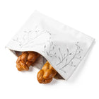 Embroidered leaf challah board with matching white pouch containing two braided loaves, Waterdale Collection set.