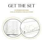 Waterdale Collection embroidered leaf challah board and cover set showing white ceramic pieces with delicate floral stitching details