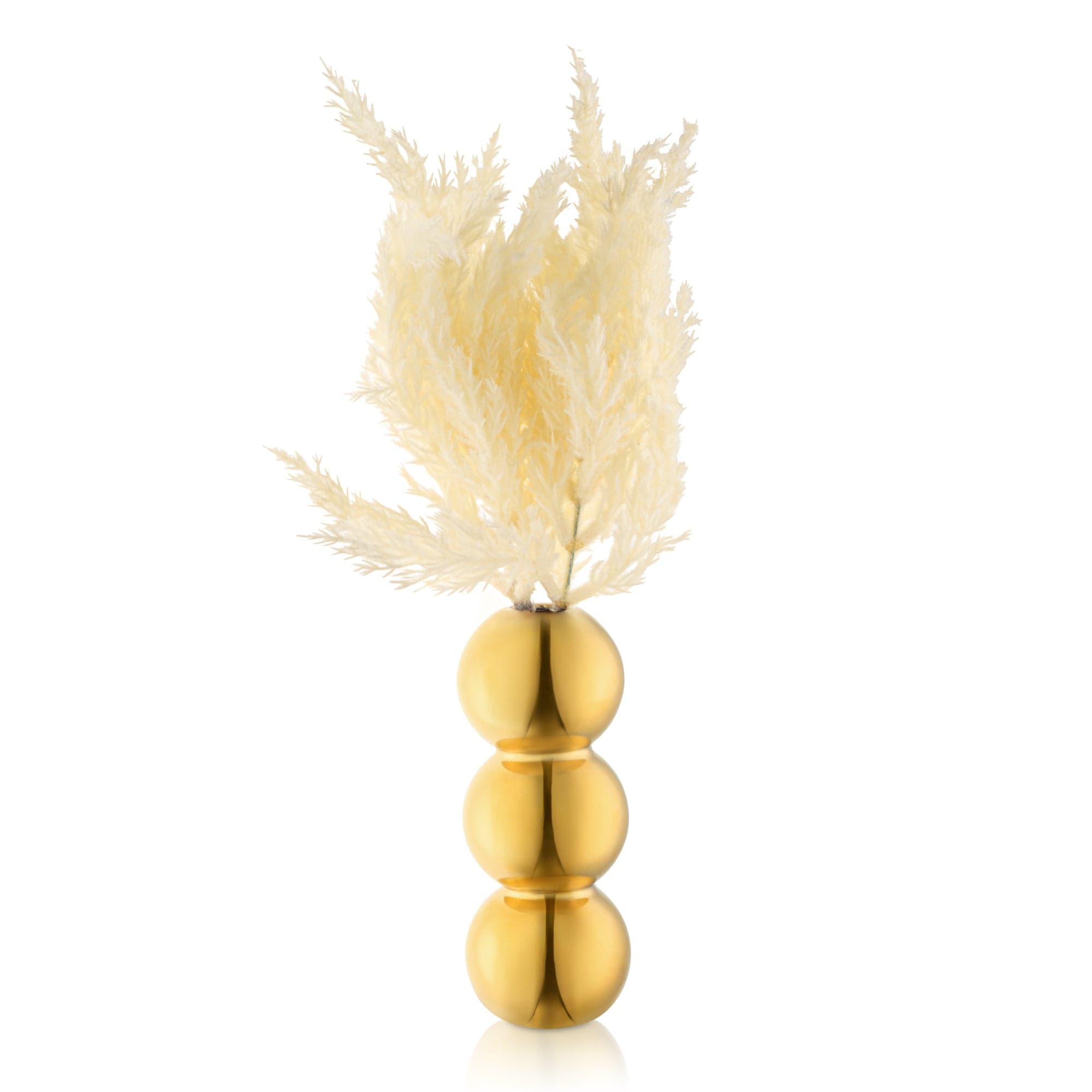 Rose faux floral arrangement in a white vase with soft ivory pampas-style stems.