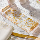 Gold Floral Bird bread tray on a set table with a knife in the background - Waterdale collection