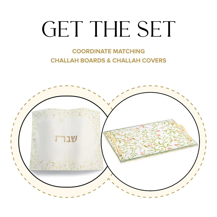 Floral Bird pink challah cover and Board Set - Waterdale Collection