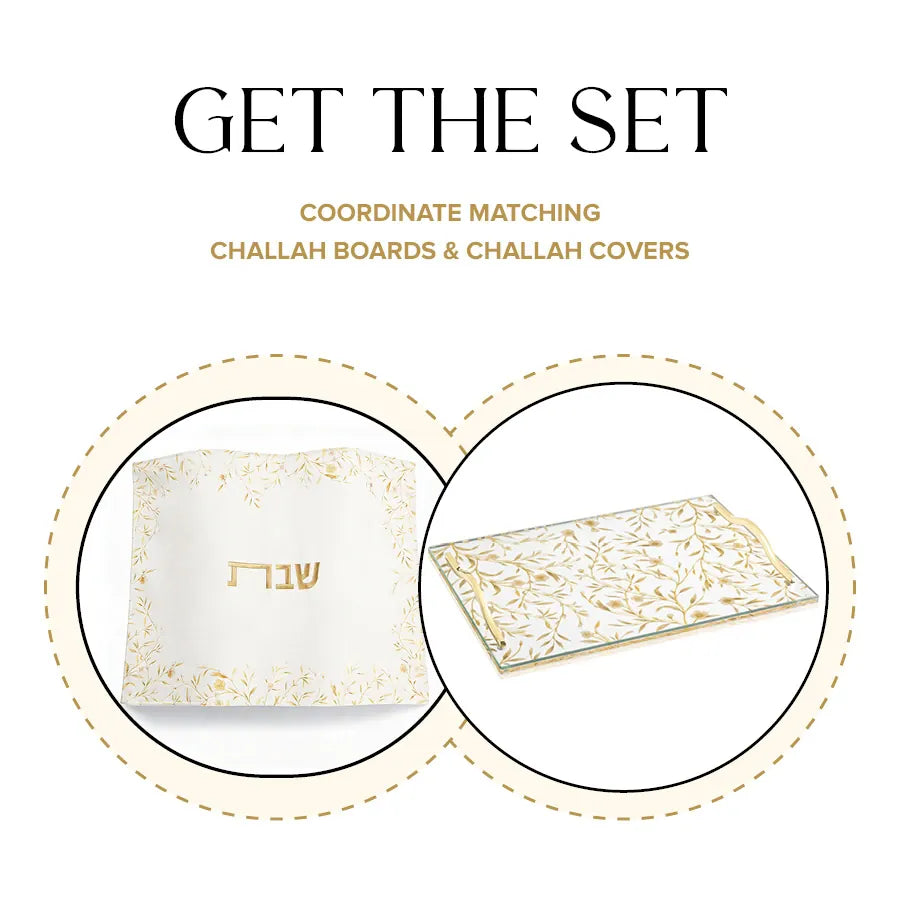 Floral Bird gold challah cover and Board Set - Waterdale Collection