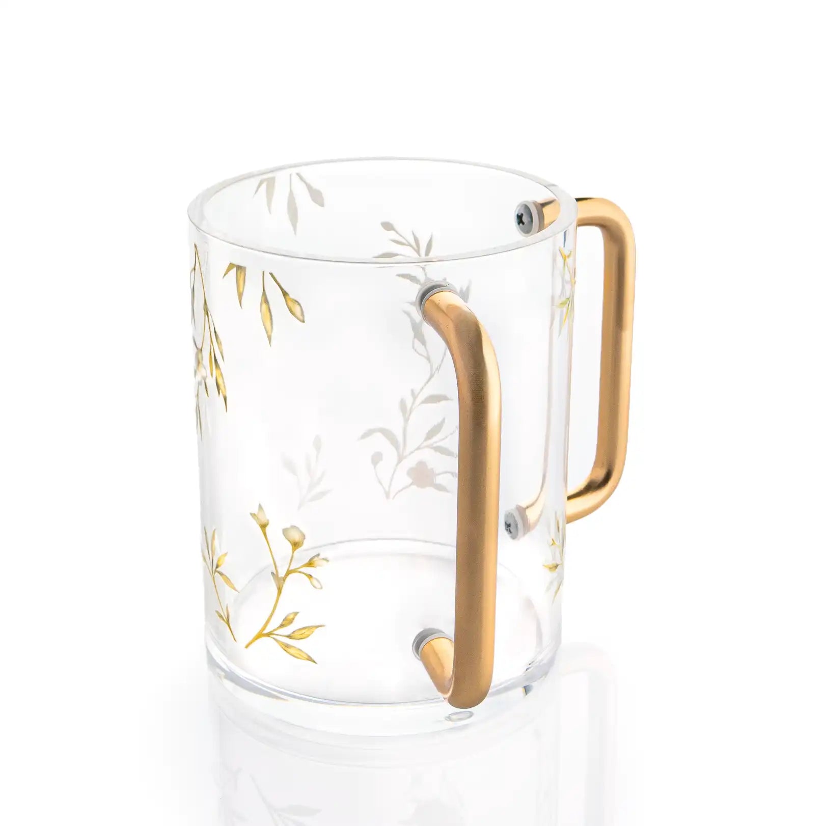 Lucite Gold Floral Bird washing cup on a white background - Waterdale 