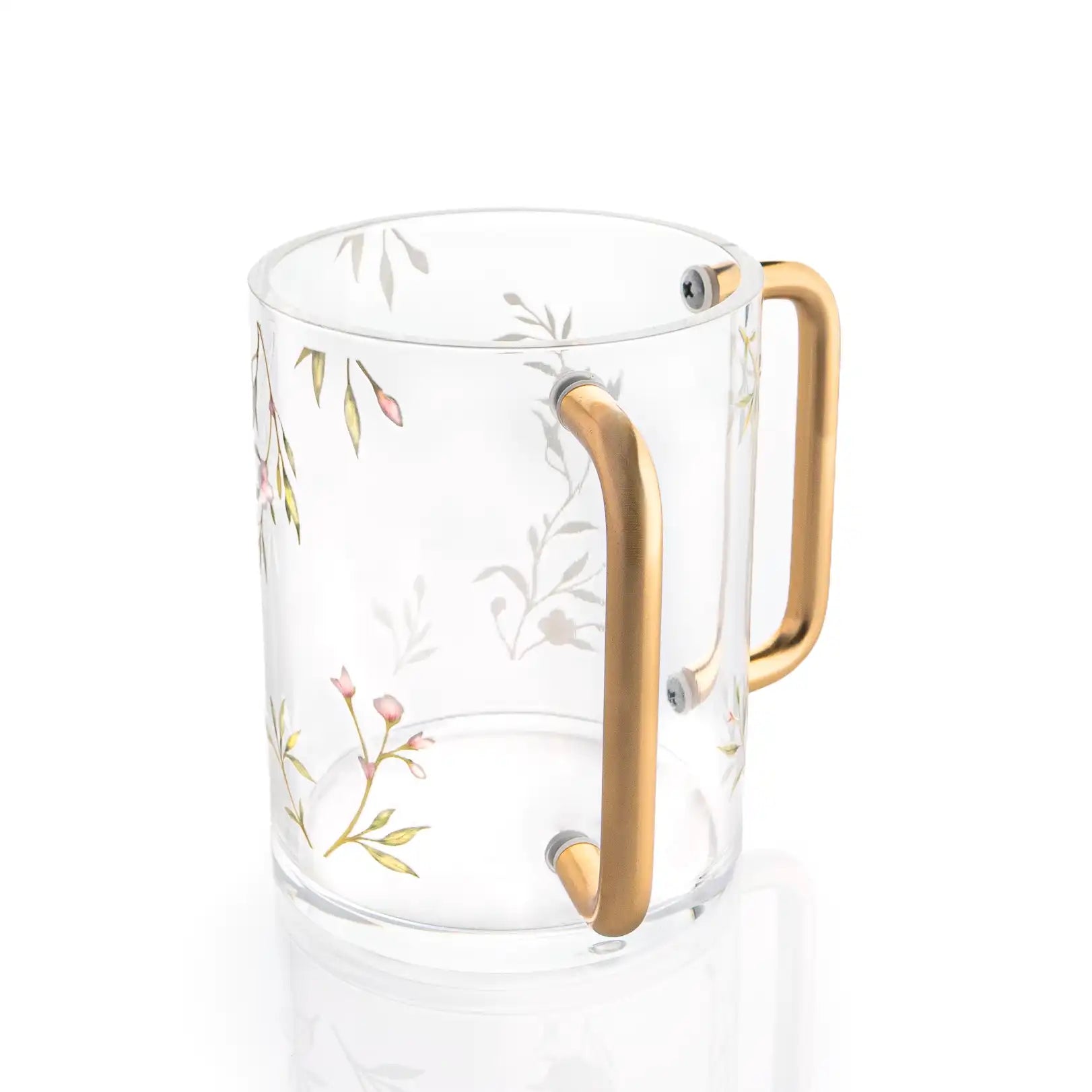 Lucite Pink Floral Bird washing cup on a white background - Waterdale 