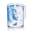 French Toile Netilas Yadayim Set featuring a clear glass cup with blue toile pattern design by Waterdale Collection.