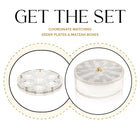 Geometric Seder plate and matzah box set in clear acrylic with white details by Waterdale Collection