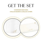 Hemstitch Gold Challah Board and Cover Set by Waterdale Collection featuring two circular boards with delicate gold embroidered details
