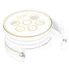 Herringbone 3-level Seder plate with gold accents and Hebrew labels, layered white Passover plate shown open | Waterdale Collection