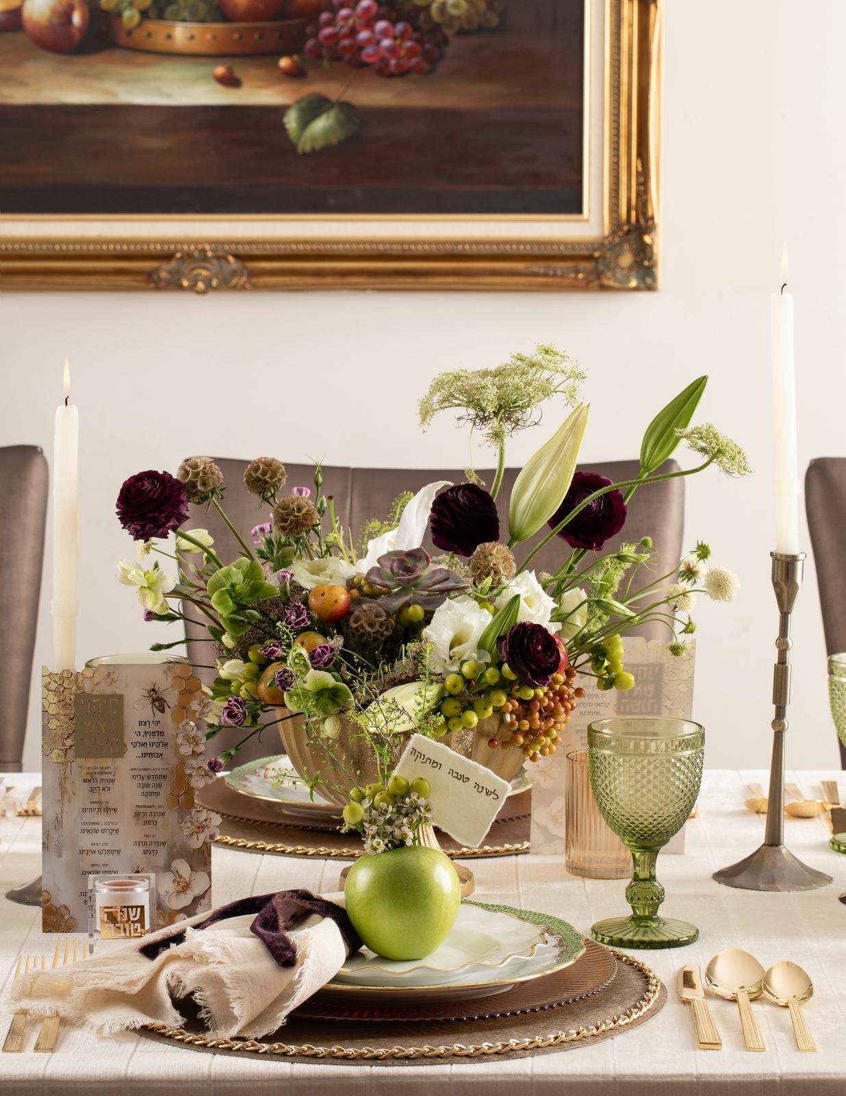 Personal Suspended Honey Dishes on a Rosh Hashanah dining table setting. 