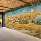 Jerusalem in Color waterproof vinyl sukkah decoration, painted Yerushalayim (ירושלים) cityscape for Sukkot
