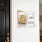 Jerusalem Taupe Birchas Habayis wall art plaque featuring Hebrew home blessing text, gold Western Wall painting design, modern Jewish home decor, acrylic Judaica blessing for housewarming gift.