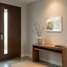 Jerusalem Taupe Birchas Habayis wall art in clear lucite frame with gold standoff hardware, modern Jewish home blessing featuring Jerusalem design in neutral beige tones, elegant Judaica décor for entryway or housewarming gift