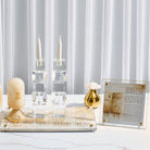 Jerusalem Taupe Hadlokas Neiros acrylic tabletop prayer display styled with Shabbat candlesticks – Waterdale Collection