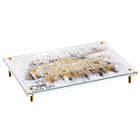 Waterdale Collection Kosel at Winter painted challah set on white background with decorative gold-leaf accents and brass feet