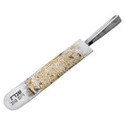 Kosel at Winter painted challah knife with cork handle and metal ferrule detail