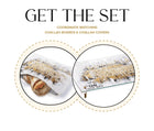 Kosel at Winter Painted Challah Set by Waterdale Collection featuring two decorative ceramic challah boards with winter landscape designs in gold and cream tones.