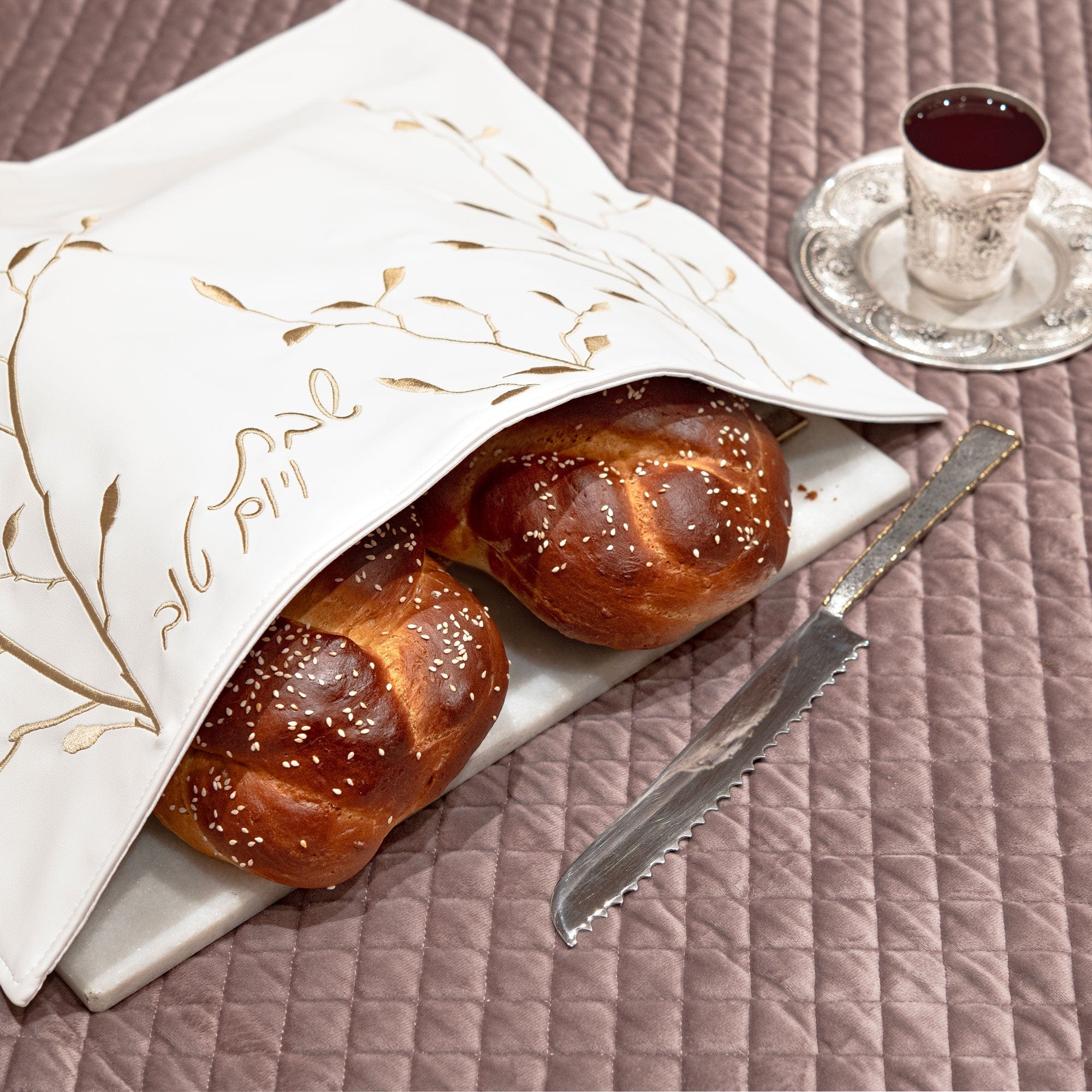Leaf Embroidered Challah Cover - Waterdale Collection