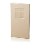 Cream leather Chanukah prayer booklet with embossed Hebrew text cover by Waterdale Collection