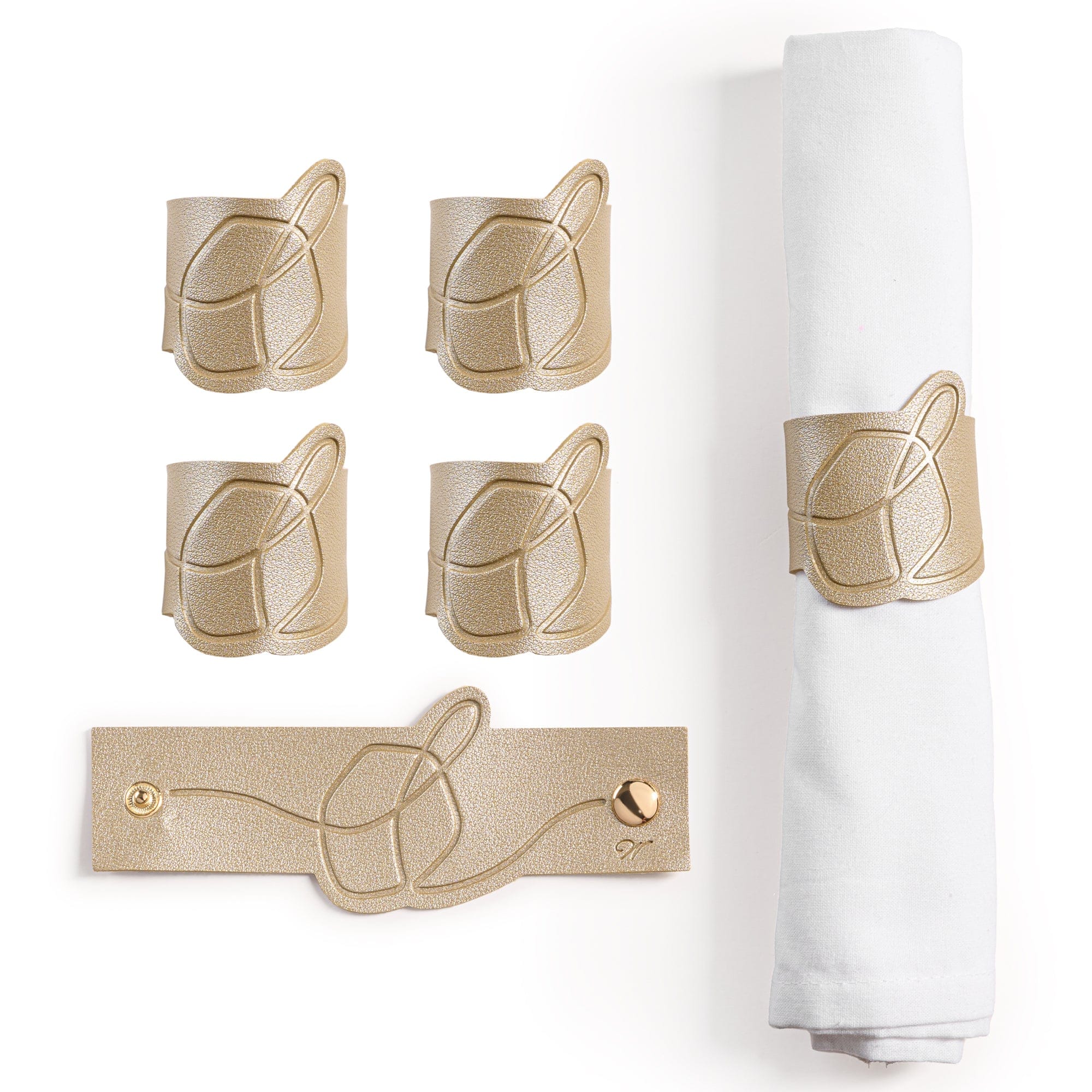 waterdale Collection - Leather napkin wraps - dreidels - gold