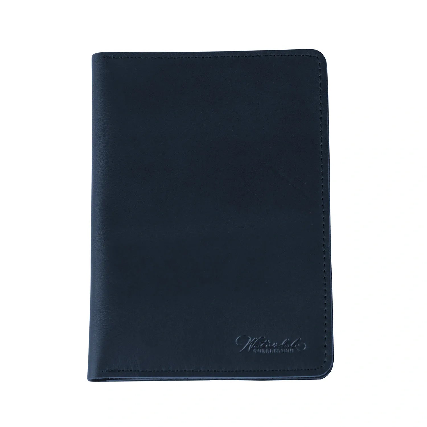 Navy Leather passport holder on a white background - Waterdale Collection