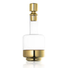 Minimalist Havdalah set featuring a clear glass vessel with brushed gold metal components and matching spice tower top.