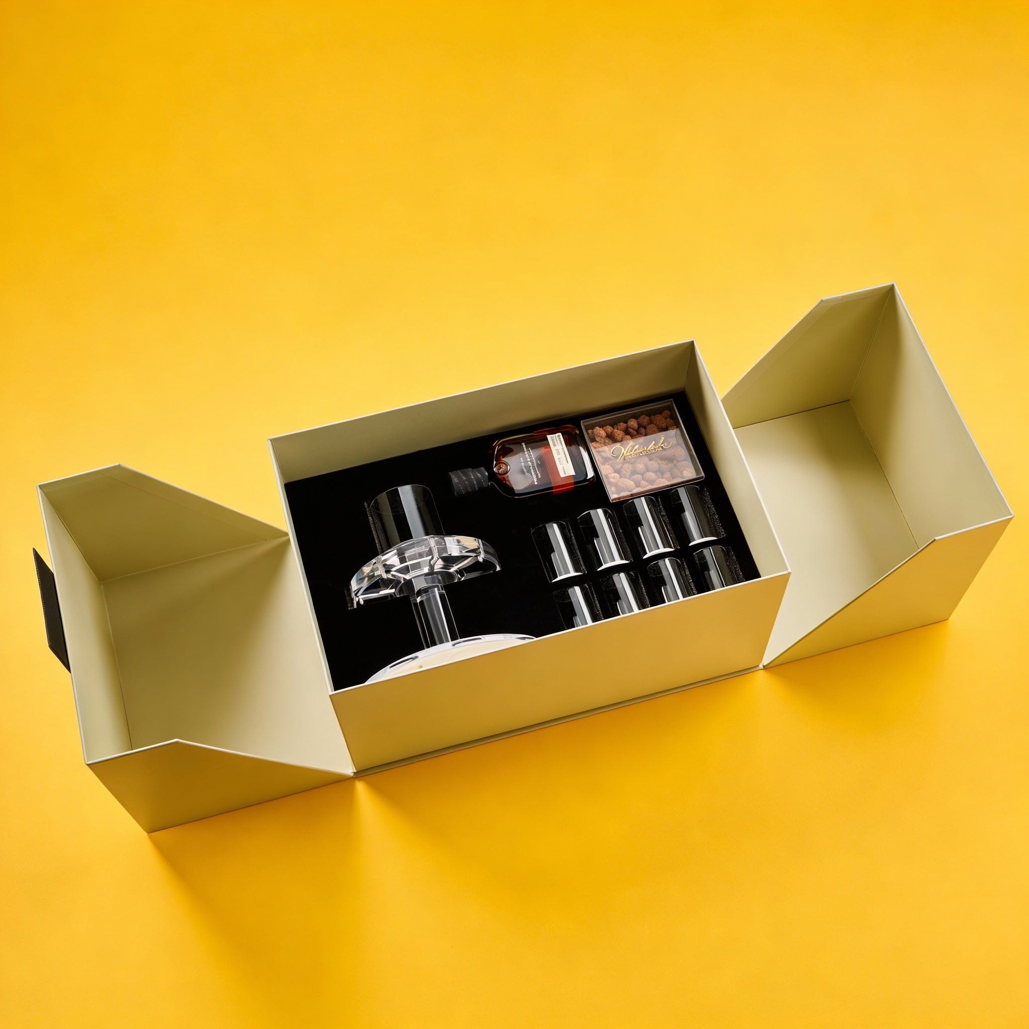 Luxury Mishloach Manot corporate Purim gift box with premium wine and Judaica items in elegant packaging - Waterdale Collection